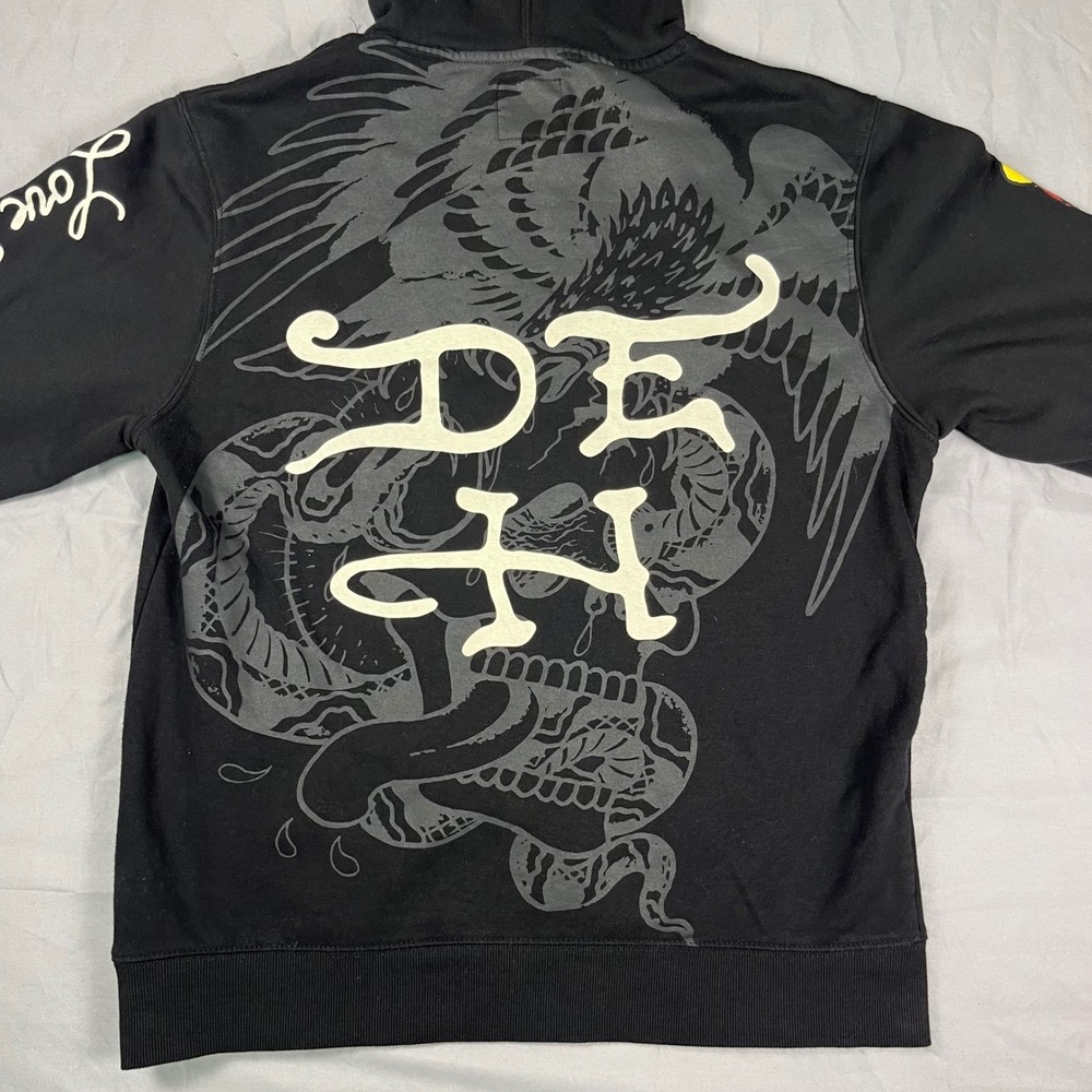 Ed Hardy Mens Tiger Love Kills Slowly Y2K Black Graphic Hoodie EHM1300-52 Medium - Picture 2 of 14